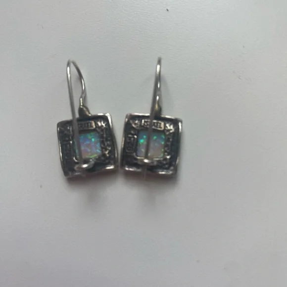 Elegant Silver and Blue Opal Earrings - Picture 3 of 8